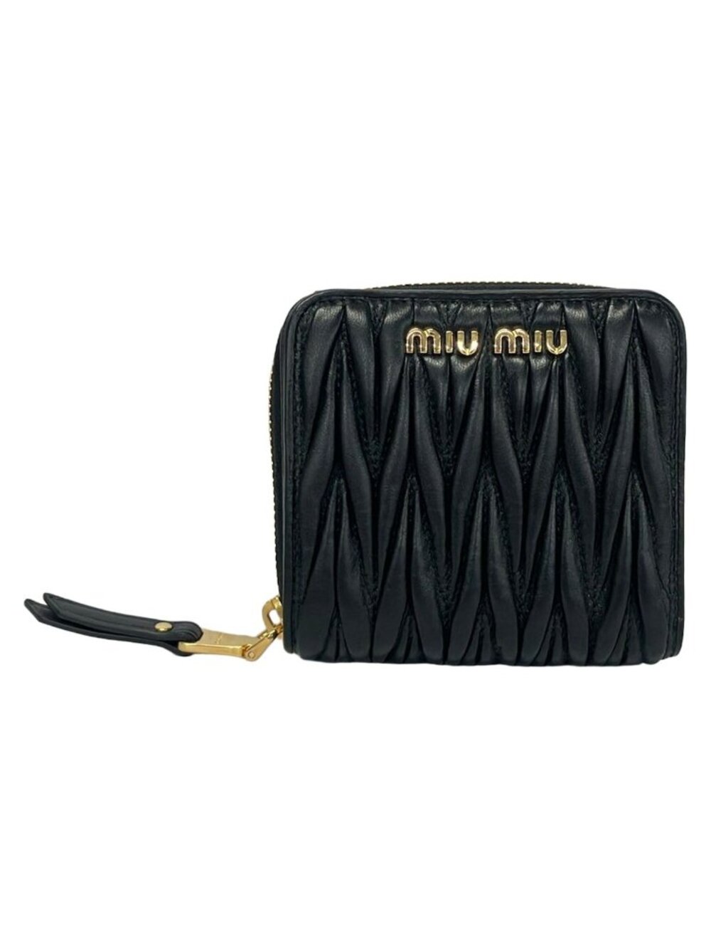 Miu Miu Bifold Wallet Matelasse Black Zip Around Leather